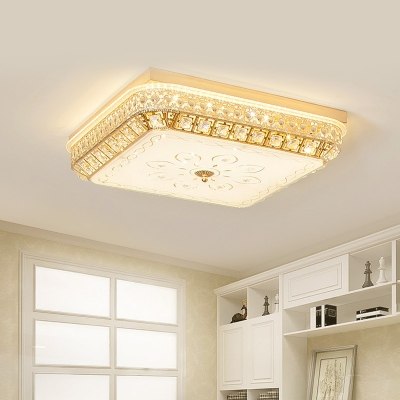 Inserted Crystal Square Flush Mount Contemporary LED Bedroom Flush Ceiling Light in Gold