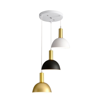 Iron Domed Multi Light Pendant Modern 3-Light White-Black-Gold Hanging Lamp for Dining Room