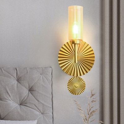 Lotus Leaf Wall Lamp Mid Century Clear/Smoke/Amber Glass 1 Bulb Bedside Wall Lighting Ideas in Brass
