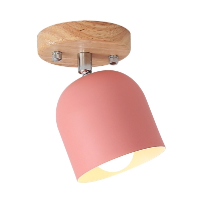 Macaron 1-Bulb Semi-Flush Mount Light Pink Finish Bell Rotatable Close to Ceiling Lamp with Iron Shade