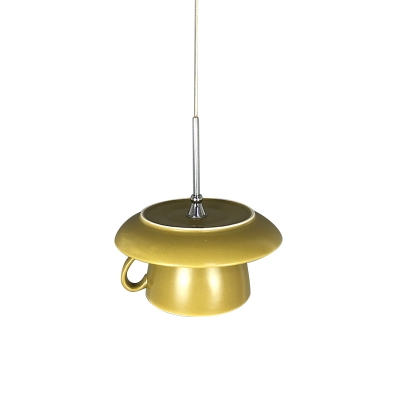 Macaron Coffee Cup Shape Pendant Lighting Ceramics 1-Light Restaurant LED Ceiling Suspension Lamp in Pink/Grey/Green