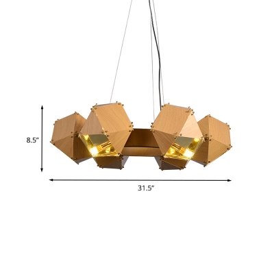 Metal Polyhedron Ceiling Chandelier Modernist 6 Lights Suspended Pendant Lamp in Dark Wood