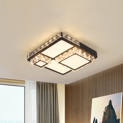 Minimalist Square/Round Flush Light Beveled K9 Crystal LED Ceiling Flush Mount in Black for Bedroom