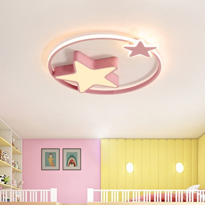 Modern LED Ceiling Light Fixture White/Pink Star Design Flushmount Lighting with Acrylic Shade for Children Bedroom