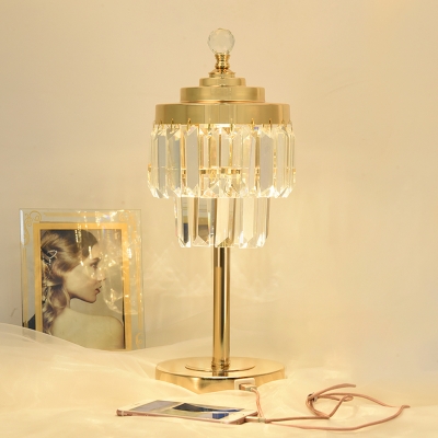 Modernist 2 Tiers Night Lamp Faceted Clear Crystal Prism LED Table Light in Gold