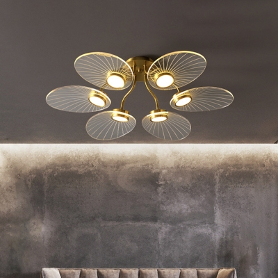 Petal Semi Flush Mount Ceiling Lamp Modernist Acrylic Brass LED Flushmount Lighting for Living Room