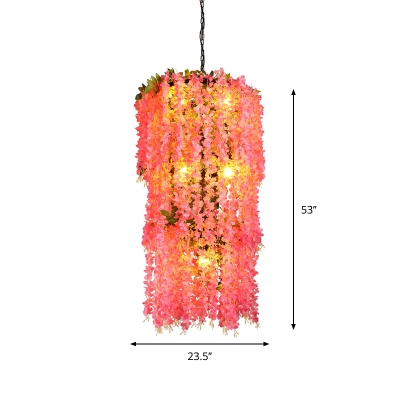 Pink Cherry Blossom Pendant Chandelier Industrial Iron 7-Head Restaurant Hanging Ceiling Light