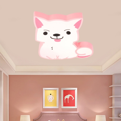 Pink/Yellow Cat Shaped Flush Ceiling Light Fixture Cartoon Acrylic LED Flush Mount Lamp for Nursery in Warm/White Light
