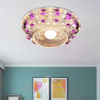 Purple Crystal Round Flush Light Contemporary LED Foyer Flush Mount Ceiling Lighting Fixture