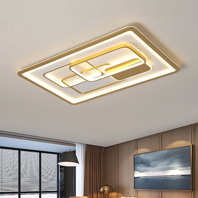Rectangular Living Room Flushmount Lamp Metallic 35.5
