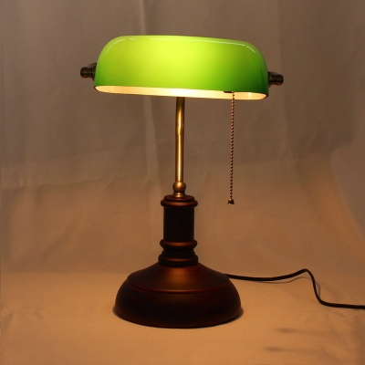 Retro Pull Chain Table Light 1 Head Metal Night Lamp with Elongated Lamp Shade in Green