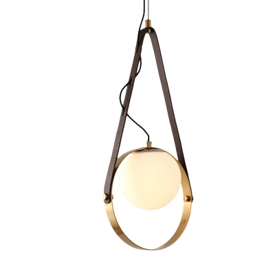 Ring Hanging Lighting Modernist Metal 1-Bulb Gold Ceiling Suspension Lamp with Belt Detail