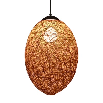 Rural 1 Bulb Ceiling Pendant Coffee/Brown Hand Braided Ellipse Hanging Light Kit with Rattan Shade