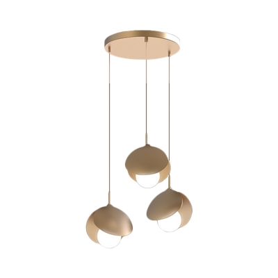 Seashell Dining Table Hanging Lamp Metal 3 Bulbs Modern Multi Light Pendant in Gold