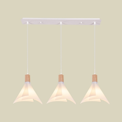 Simplistic Cone Multi Ceiling Light Acrylic 3 Bulbs Living Room Suspended Lighting Fixture in White