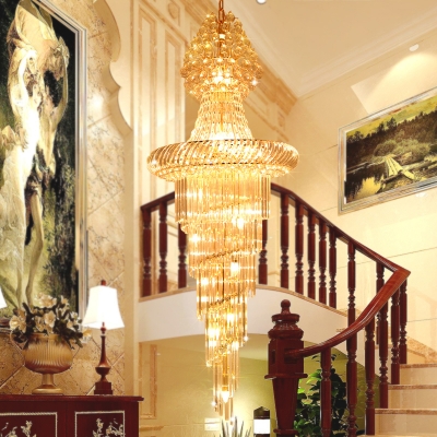 Spiral Crystal Chandelier Lighting, Hanging Crystal Chandelier In Stairwell Color