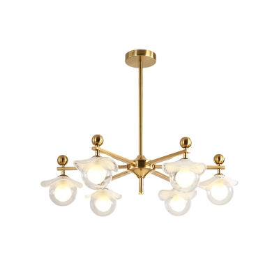 Starburst Hanging Chandelier Modern Clear Glass 6 Lights Gold Ceiling Pendant with Ball Shade and Floppy Hat
