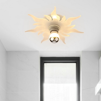 Sunflower Shape Semi Flush Light Fixture Nordic Acrylic 1-Light White LED Flush Mount Lamp in White/Warm Light