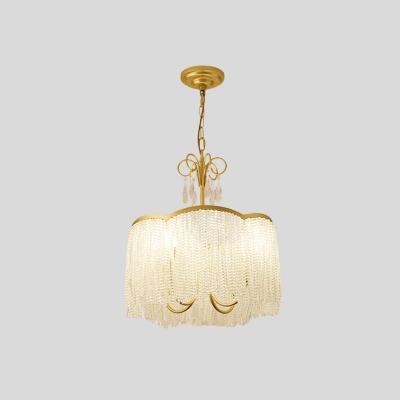 Tassel Living Room Hanging Light Kit Modern Crystal Beads 3-Head Gold Finish Ceiling Chandelier
