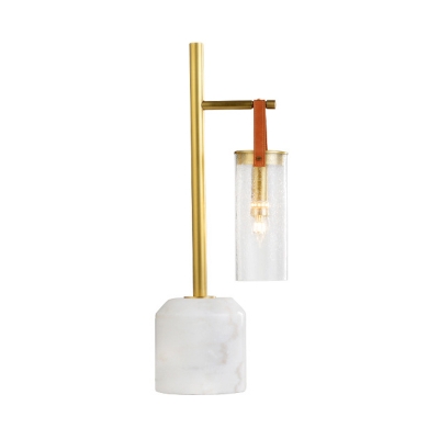 Tubular Clear Water Glass Table Lamp Designer 1 Bulb Gold Nightstand Light with Drum Marble Base
