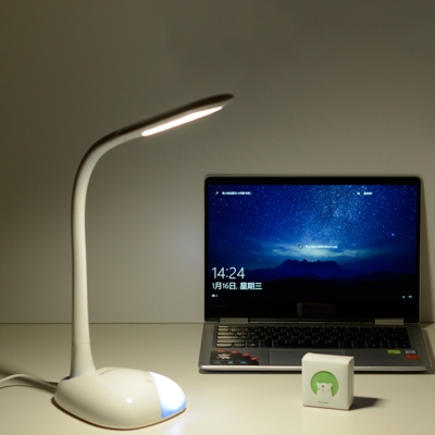 White and Blue Linear Desk Light Modernist LED Plastic Reading Book Lamp with Touching Switch