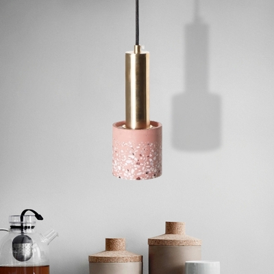 White/Black/Pink Cylinder Suspension Light Nordic 1-Light Terrazzo Ceiling Pendant Lamp with Tube Gold Top