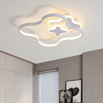White Clover Flush Mount Ceiling Light Kids LED Acrylic Lighting Fixture in White/Warm Light for Bedroom