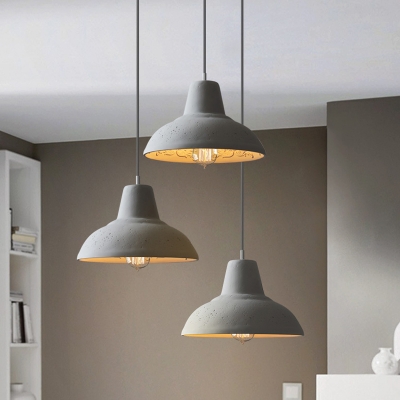 White/Grey Barn Pendant Lighting Industrial Cement 1 Bulb Coffee House Hanging Lamp Kit with Carved Inside