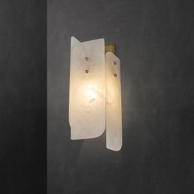 White Rectangle Panel Sconce Lamp Minimalist 1-Light Marble Wall Mount Light Fixture