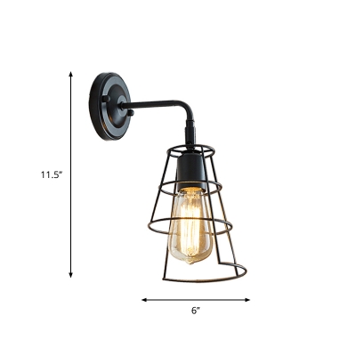 Wire Cage Indoor Sconce Lamp Industrial Iron 1 Bulb Black Finish Wall Mount Lighting