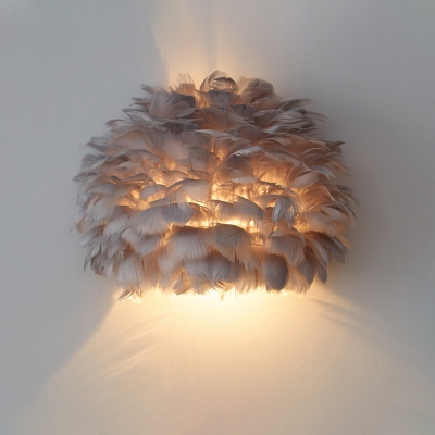 1 Bulb Feather Flush Mount Wall Sconce Modern White/Grey Dome Small Sitting Room Wall Lighting Ideas