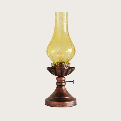 1-Bulb Table Light Farm Style Bedroom Desk Lighting with Vase Yellow/Clear Crackle Glass Shade