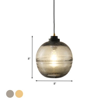 1 Head Bedside Hanging Ceiling Light Modern Black Suspension Lamp with Ball Amber/Smoke Gray Bubble Glass Shade