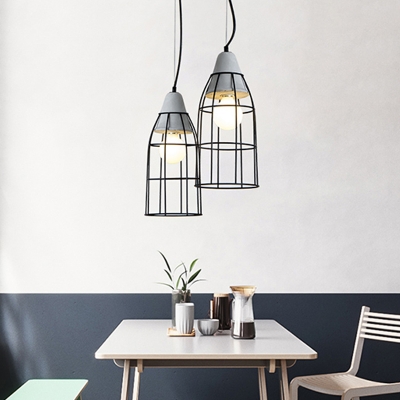 1 Head Cement Ceiling Pendant Light Loft Style Cylinder/Dome/Arc Cage Iron Hanging Lamp Fixture in Black