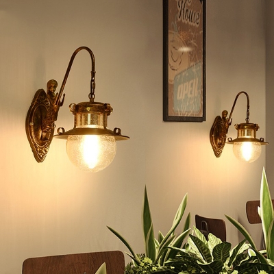 1 Light Flared Wall Lighting Fixture Traditional Brass Metal Sconce Light with Mermaid Arm