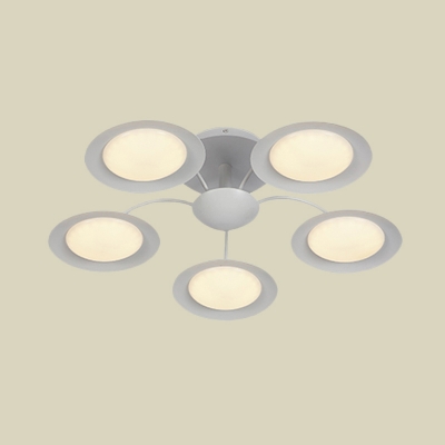 5-Head Living Room Semi Flush Contemporary White Radial Designed Ceiling Mounted Light with Circular Acrylic Shade