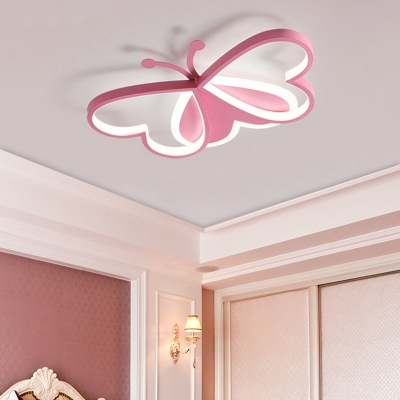 Acrylic Butterfly Flush Mount Lighting Creative LED Ceiling Light Fixture in Pink/Blue for Bedroom