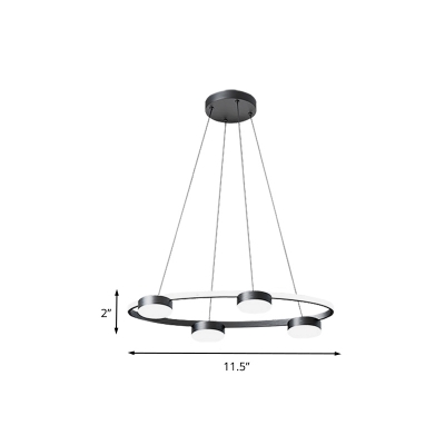 Acrylic Drum Shaped Ceiling Chandelier Simplicity 4 Heads Black Down Lighting with Ring Design for Dining Room in Warm/White Light