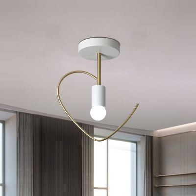 Bare Bulb Semi Flush Light Nordic Metal Single Grey/White/Green Ceiling Mount Lamp with Semi Closed Star/Love Frame