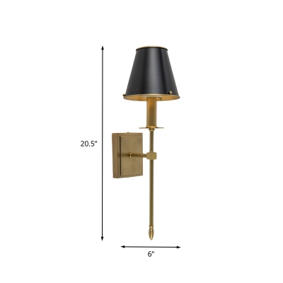 Barrel Wall Mount Lighting Post Modern Metal 1 Head Corner Sconce Lamp in Black and Brass with Pencil Arm