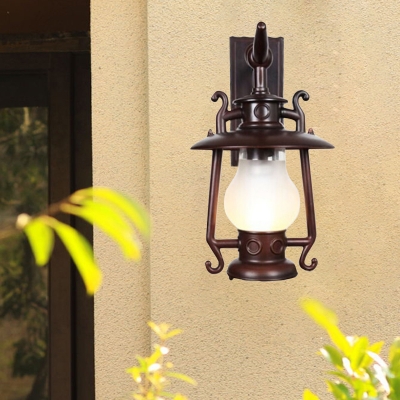 Black Lantern Wall Sconce Industrial Frosted Glass Single Outdoor Wall Mounted Lamp