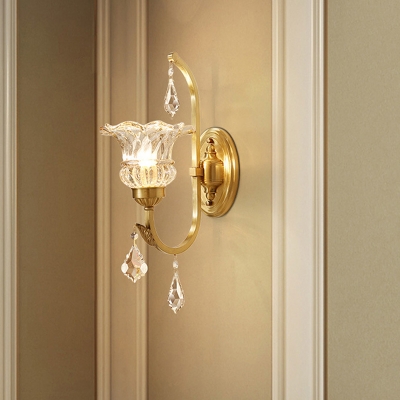 Blossom Dining Room Wall Lighting Ideas Vintage Crystal Single-Bulb Gold Wall Mounted Fixture