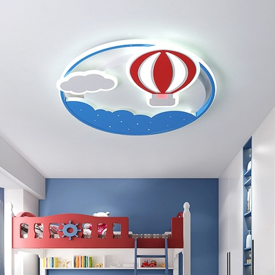 Blue Hot Air Balloon Ceiling Light Contemporary Acrylic Round Shaped LED Flush Mount with Cloud Design for Bedroom