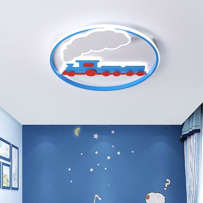 Blue Train Ceiling Flush Mount Modernist Acrylic LED Flush Mount Lamp with Ring in Warm/White Light