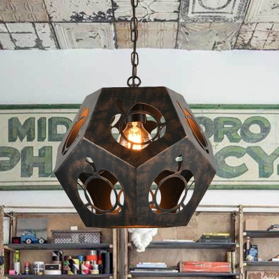 Bronze Finish 1-Light Hanging Lamp Rustic Style Metal Laser-Cut Geometry Pendant Light