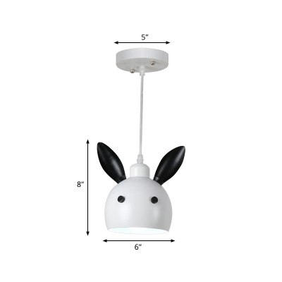 Bunny Mini Pendant Lighting Cartoon Metal 1 Bulb Bedside Hanging Light in Black and White