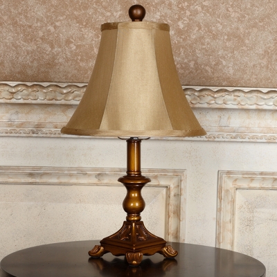 Candlestick Resin Table Lamp Vintage 1 Head Living Room Night Light with Khaki Flared Lampshade