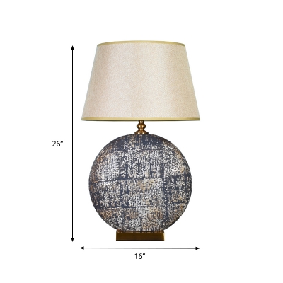 Ceramic Disc Night Lamp Vintage 1 Bulb Hotel Table Lighting with Beige Cone Shade