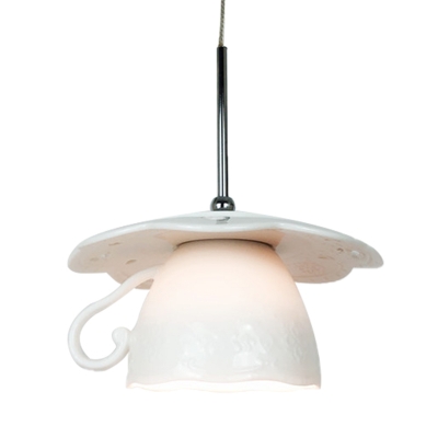 Ceramics Coffee Cup Hanging Lighting Nordic 1-Light LED Ceiling Pendant Lamp in White
