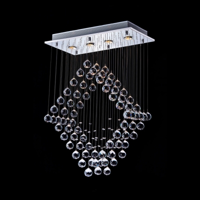 Chrome LED FLush Mount Light Modernist Crystal Orb Square Ceiling Lamp for Dining Room